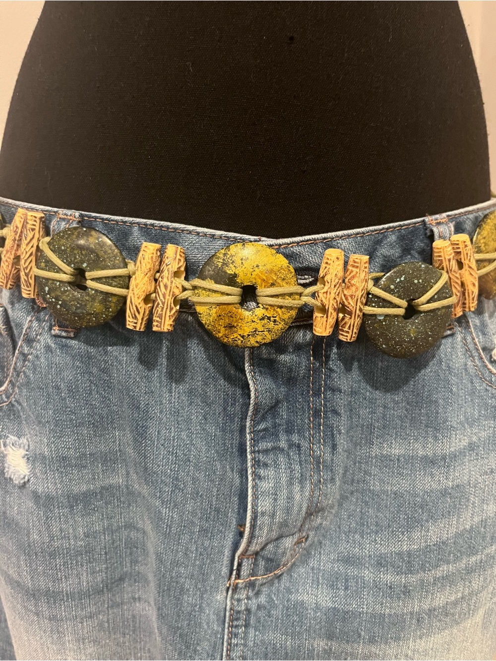 Green and Tan Statement Waist Belt
